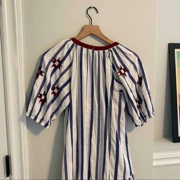 FIGUE Red White Blue Embroidered Puff Sleeve Mini Dress Medium M - Picture 10 of 14